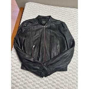 Bebe Genuine Leather Jacket Women's Small Black Zip Moto Bomber Motorcycle